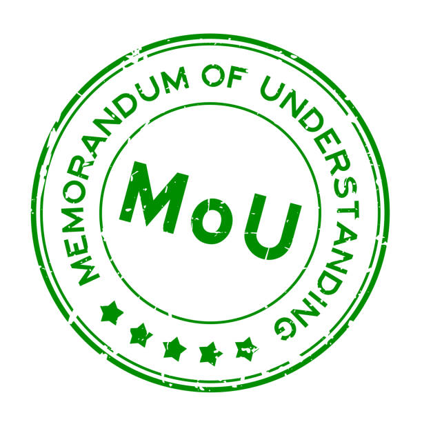 Grunge green MOU (abbreviation of memorandum of understanding) word round rubber seal stamp on white background
